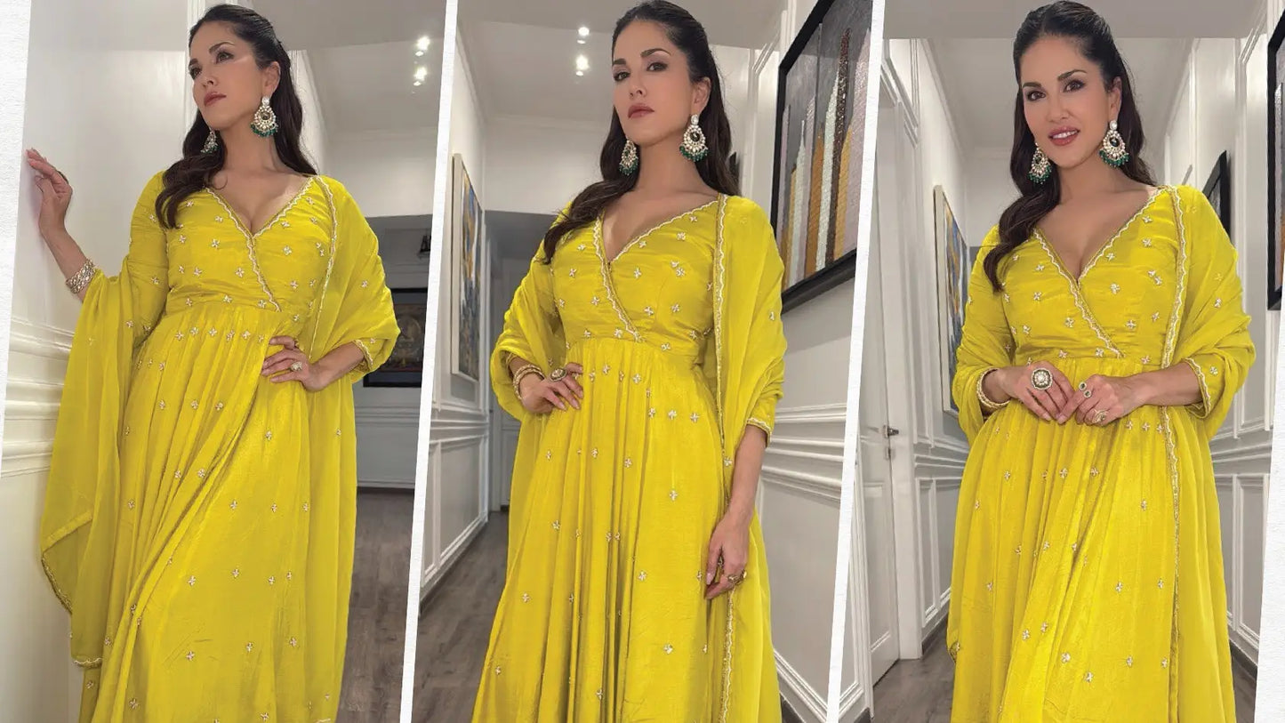 Sunny Leone in Ease Studio’s Kali Lime Anarkali: Celebrity Style Meets Designer Anarkali Dresses