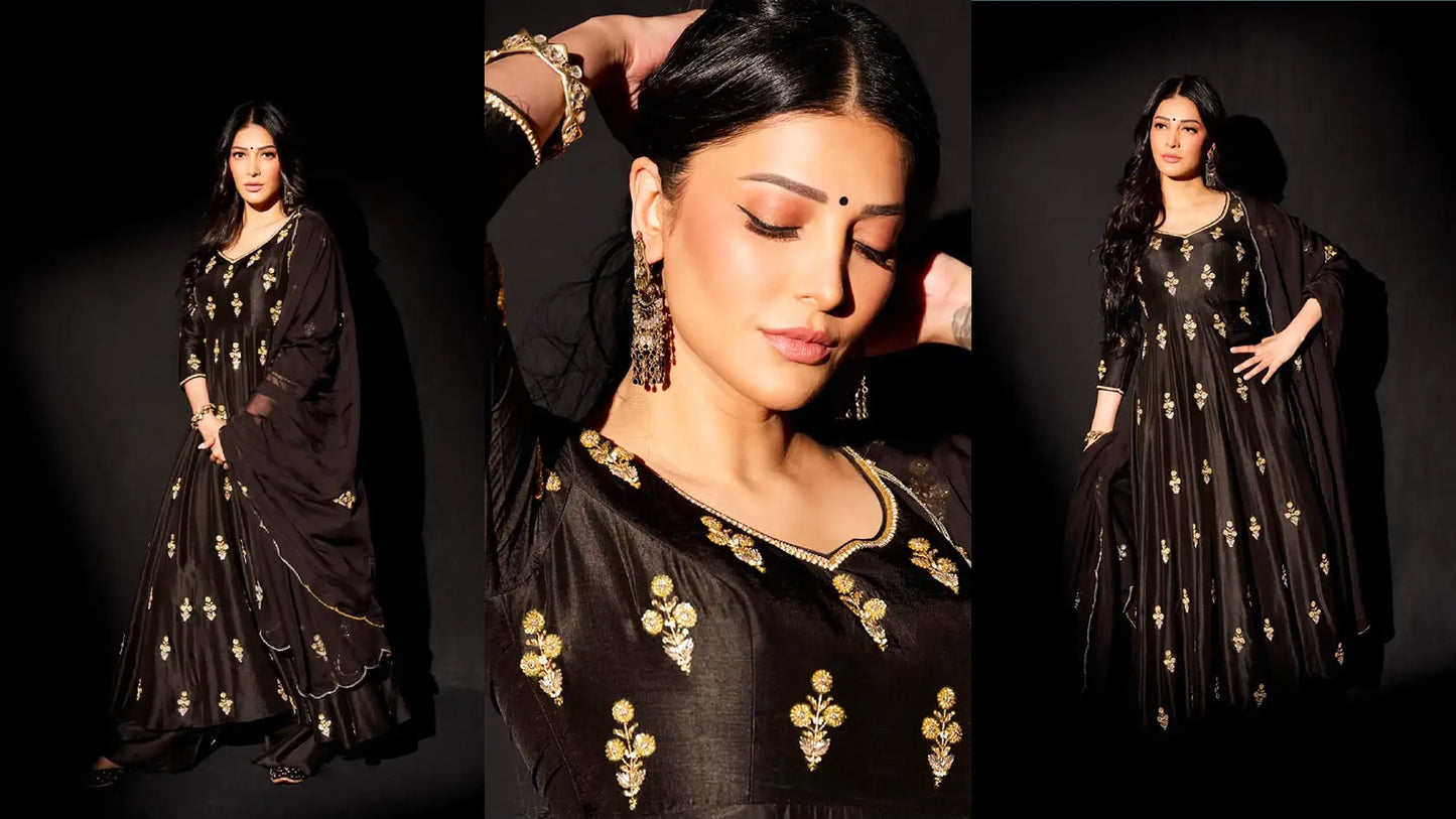 Spotted: Shruti Haasan in Ease Studio’s Black Designer Anarkali