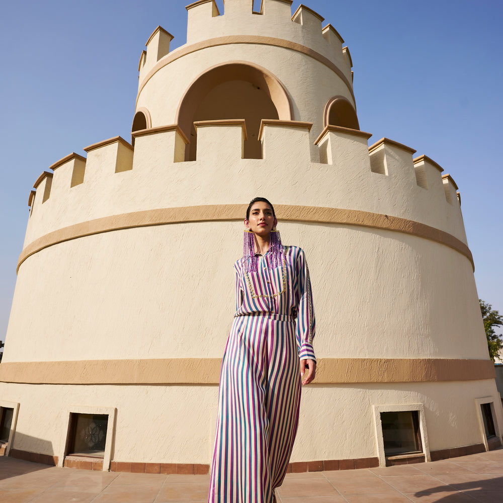 
                      
                        STRIPED PRINTED EMBROIDERED SHIRT WITH PALAZZO
                      
                    