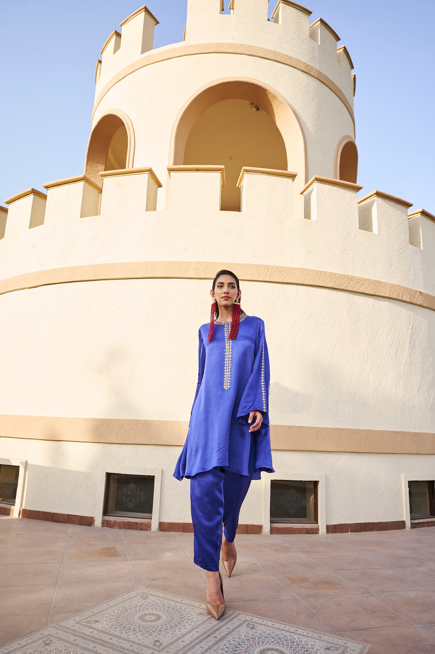 Teen Line Embroidered Bell Sleeve Kurta with Pant