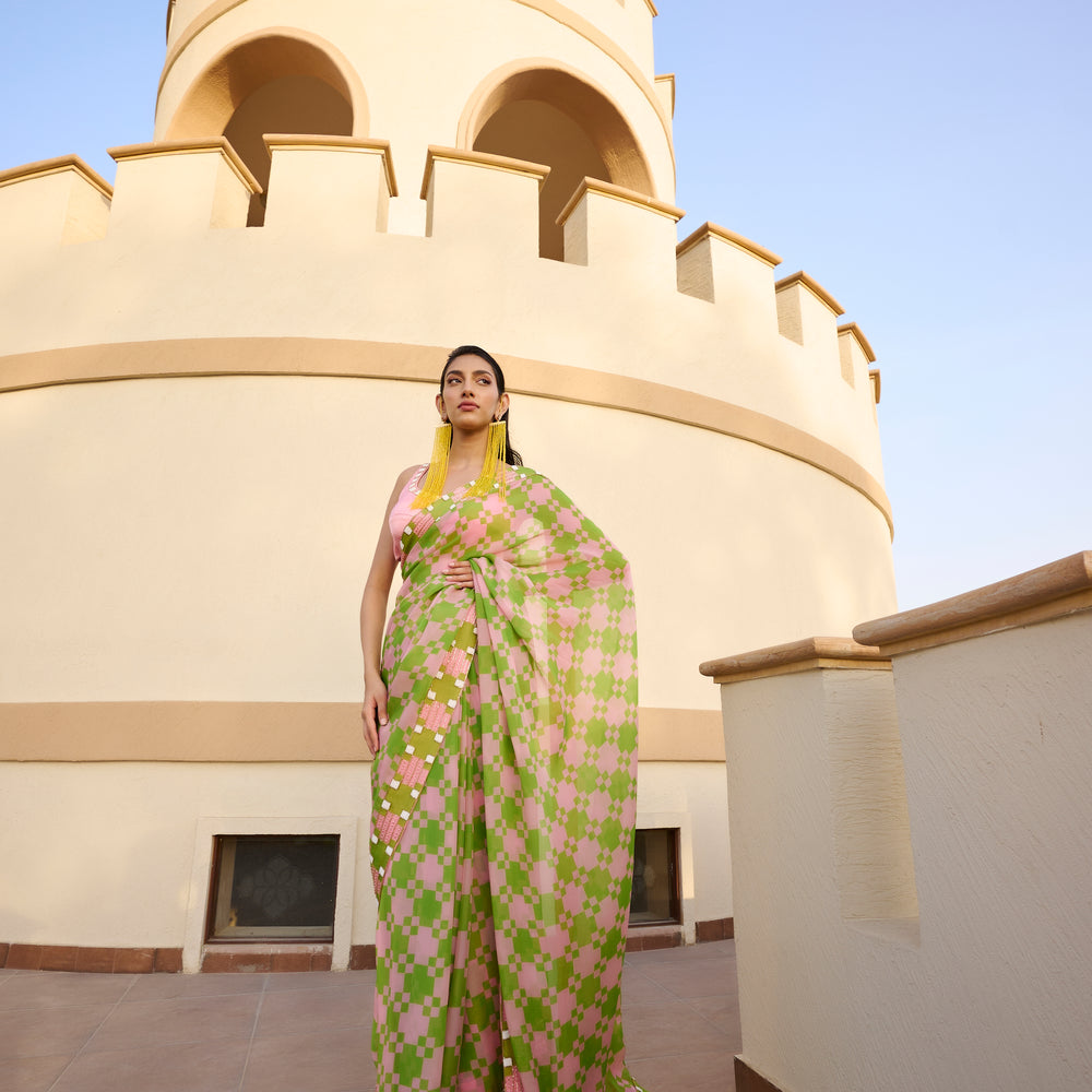 POP EMBROIDERED SAREE AND BLOUSE