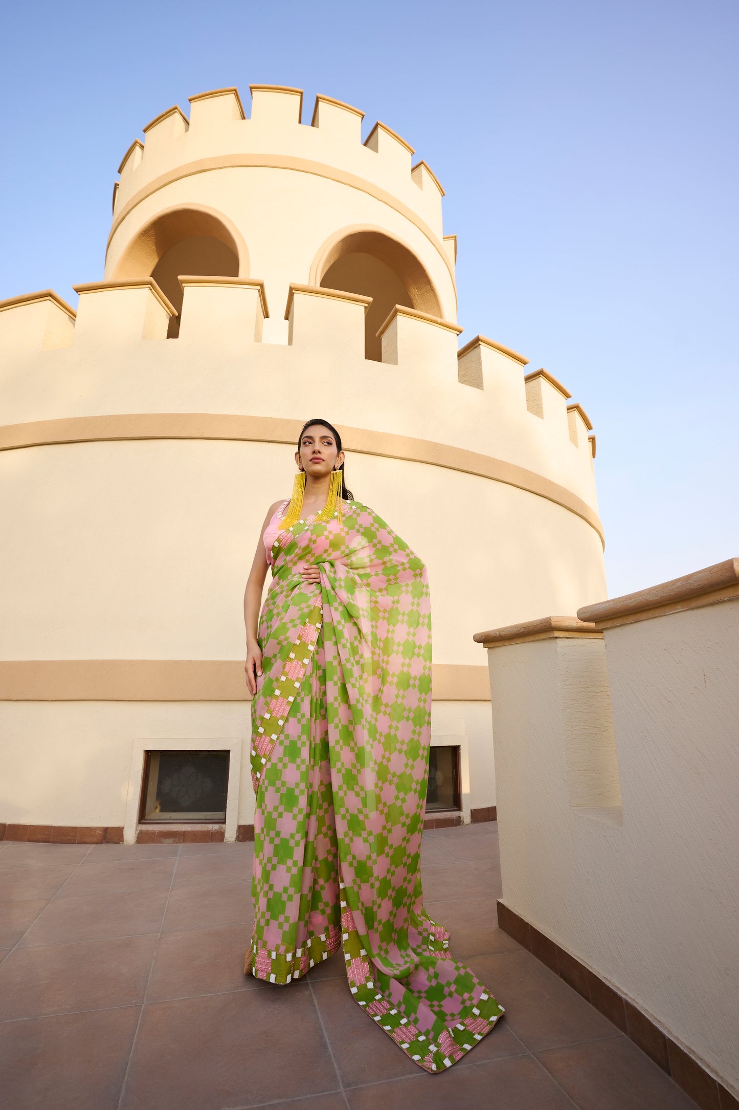 POP EMBROIDERED SAREE AND BLOUSE