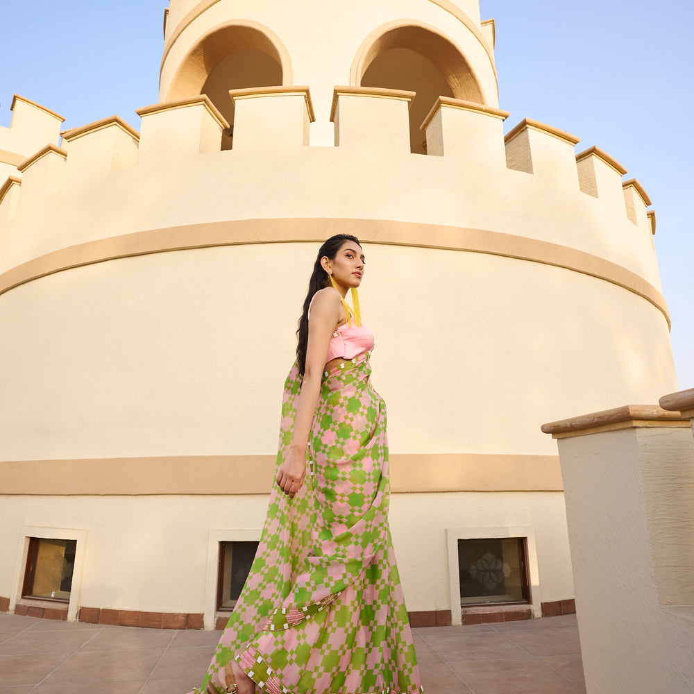 
                      
                        POP EMBROIDERED SAREE AND BLOUSE
                      
                    