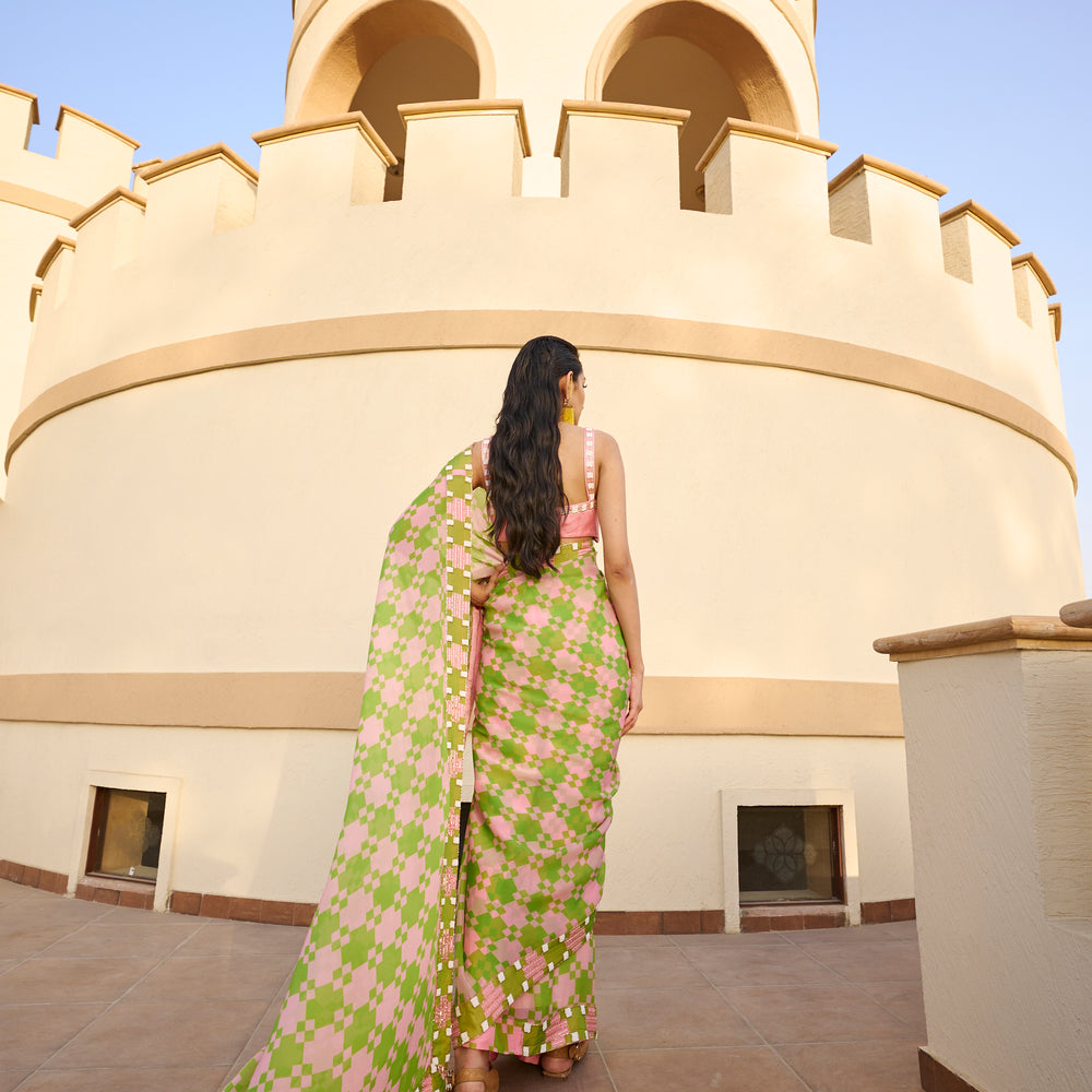 
                      
                        POP EMBROIDERED SAREE AND BLOUSE
                      
                    