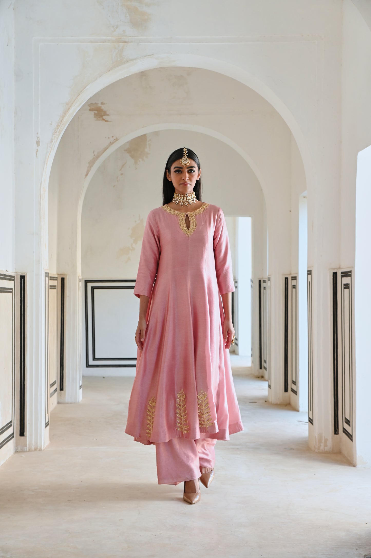 NECKLINE EMBROIDERED FULL KALI ANARKALI AND  PALAZZO