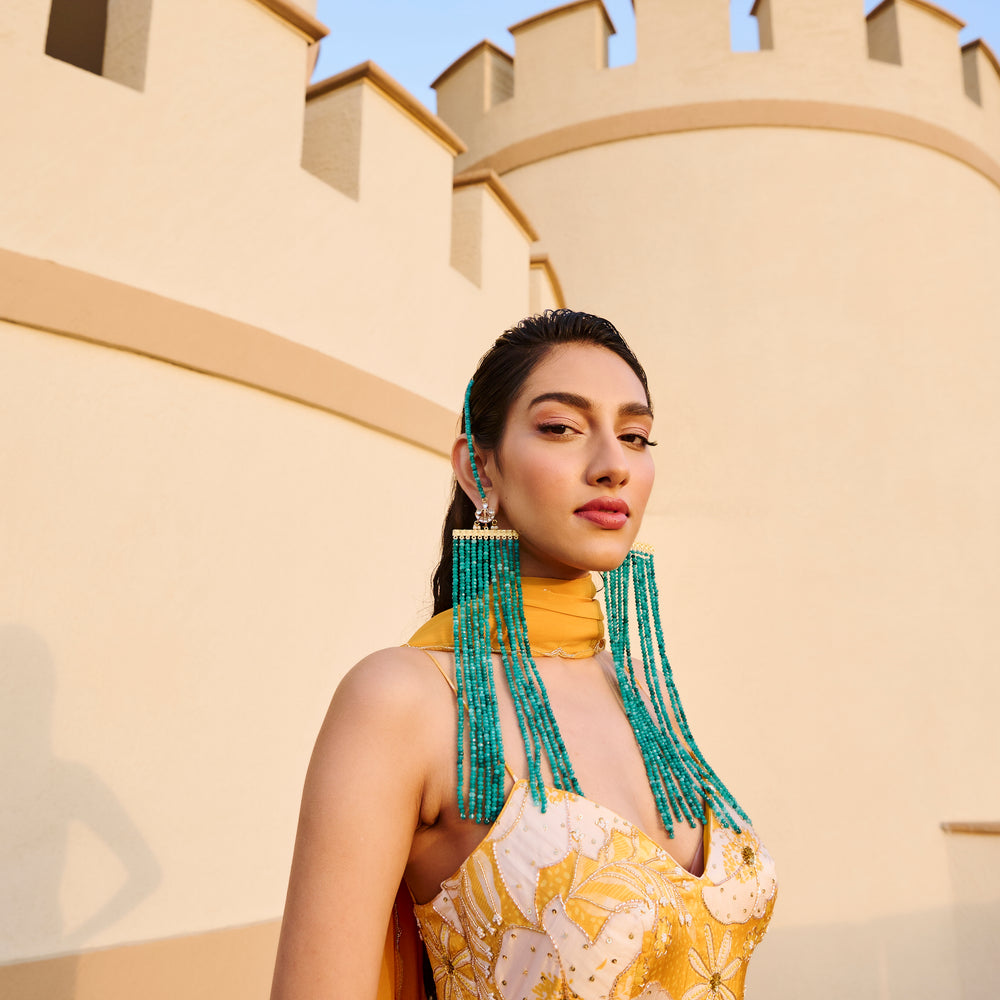 YELLOW FLORAL PRINTED ANARKALI WITH DUPATTA