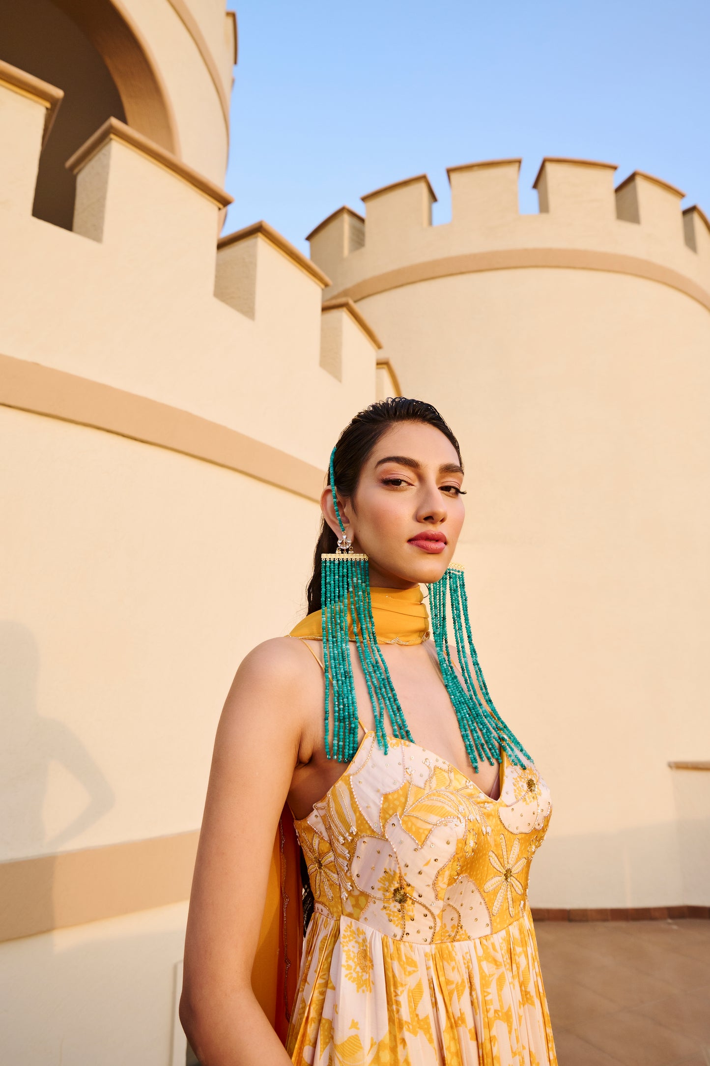 YELLOW FLORAL PRINTED ANARKALI WITH DUPATTA