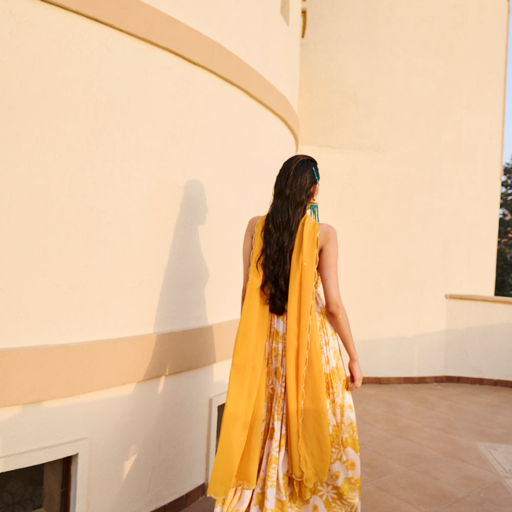 
                      
                        YELLOW FLORAL PRINTED ANARKALI WITH DUPATTA
                      
                    