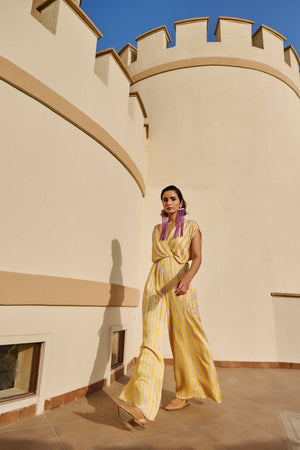 YELLOW STRIPED JUMPSUIT