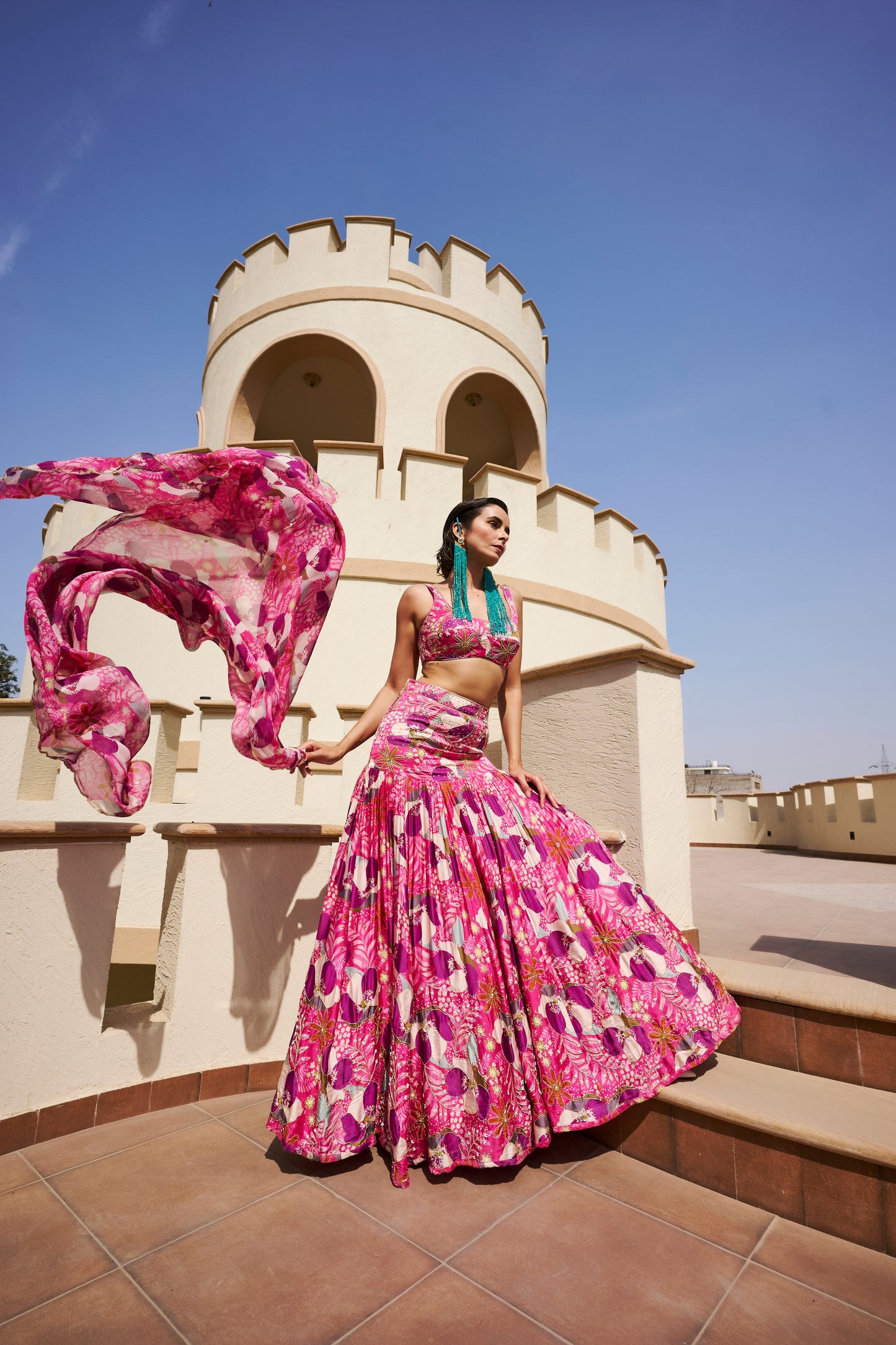 FUSCHIA FLORAL LEHENGA WITH BLOUSE AND DUPATTA