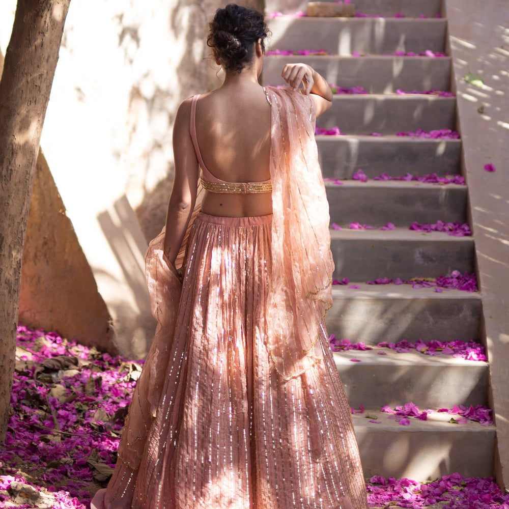 
                      
                        MAUVE LINE LEHENGA SET
                      
                    