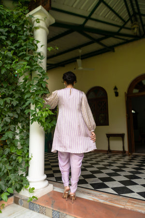 Lavender-Offwhite Stripes Kurti Co-ords