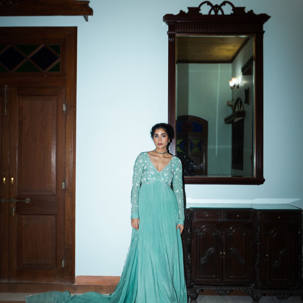 
                      
                        Dark Mint Jaal Scallop Anarkali
                      
                    