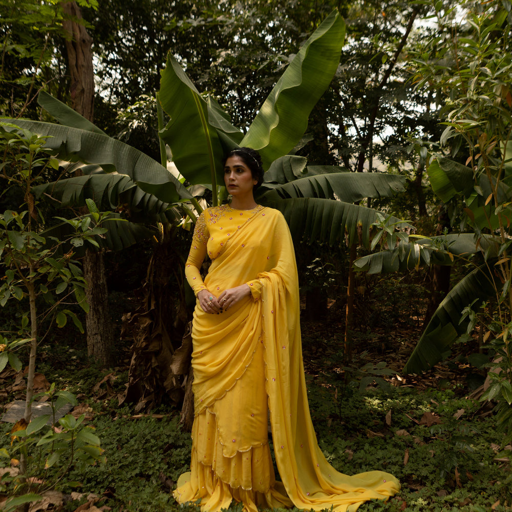 
                      
                        Yellow Jaal Butti Saree
                      
                    