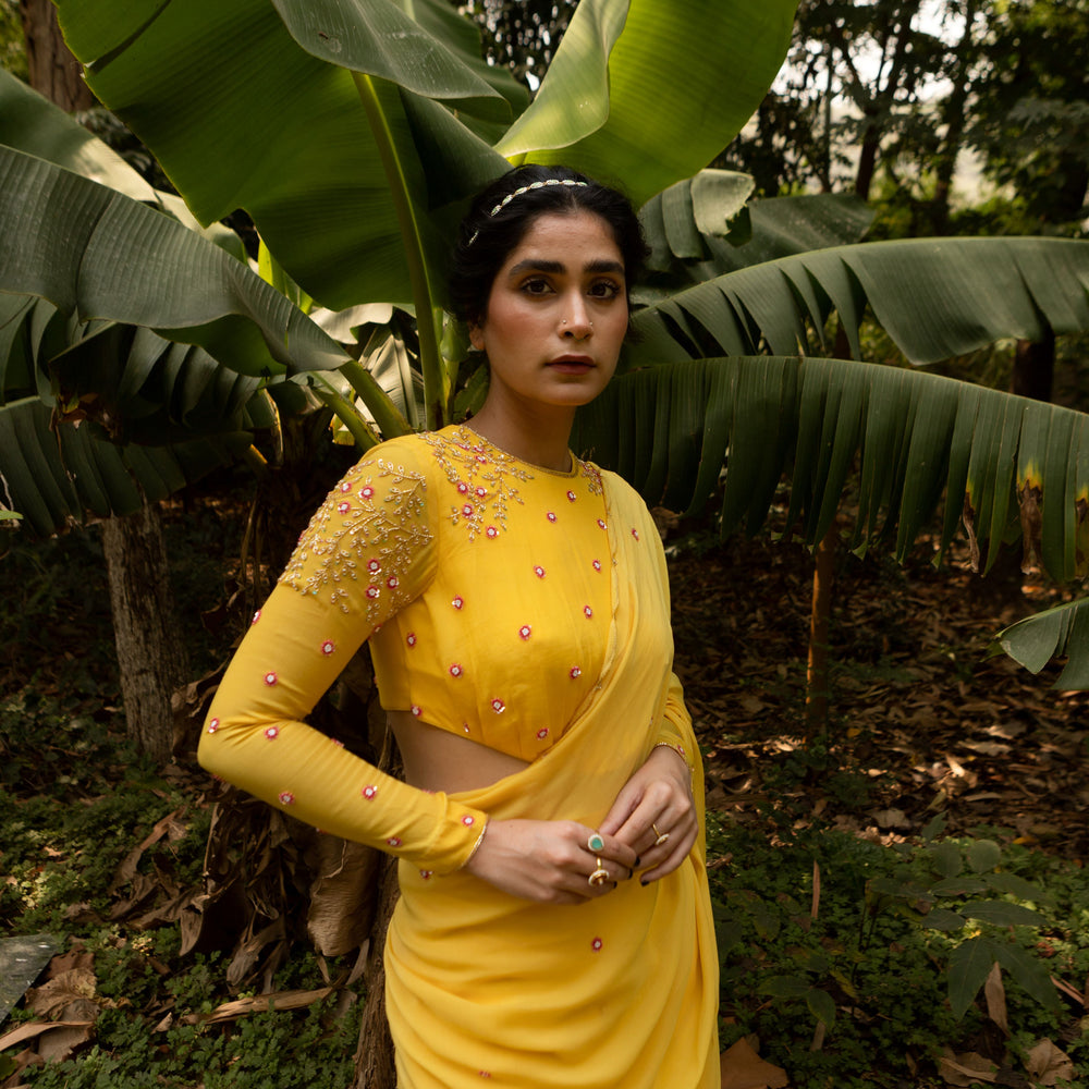 
                      
                        Yellow Jaal Butti Saree
                      
                    