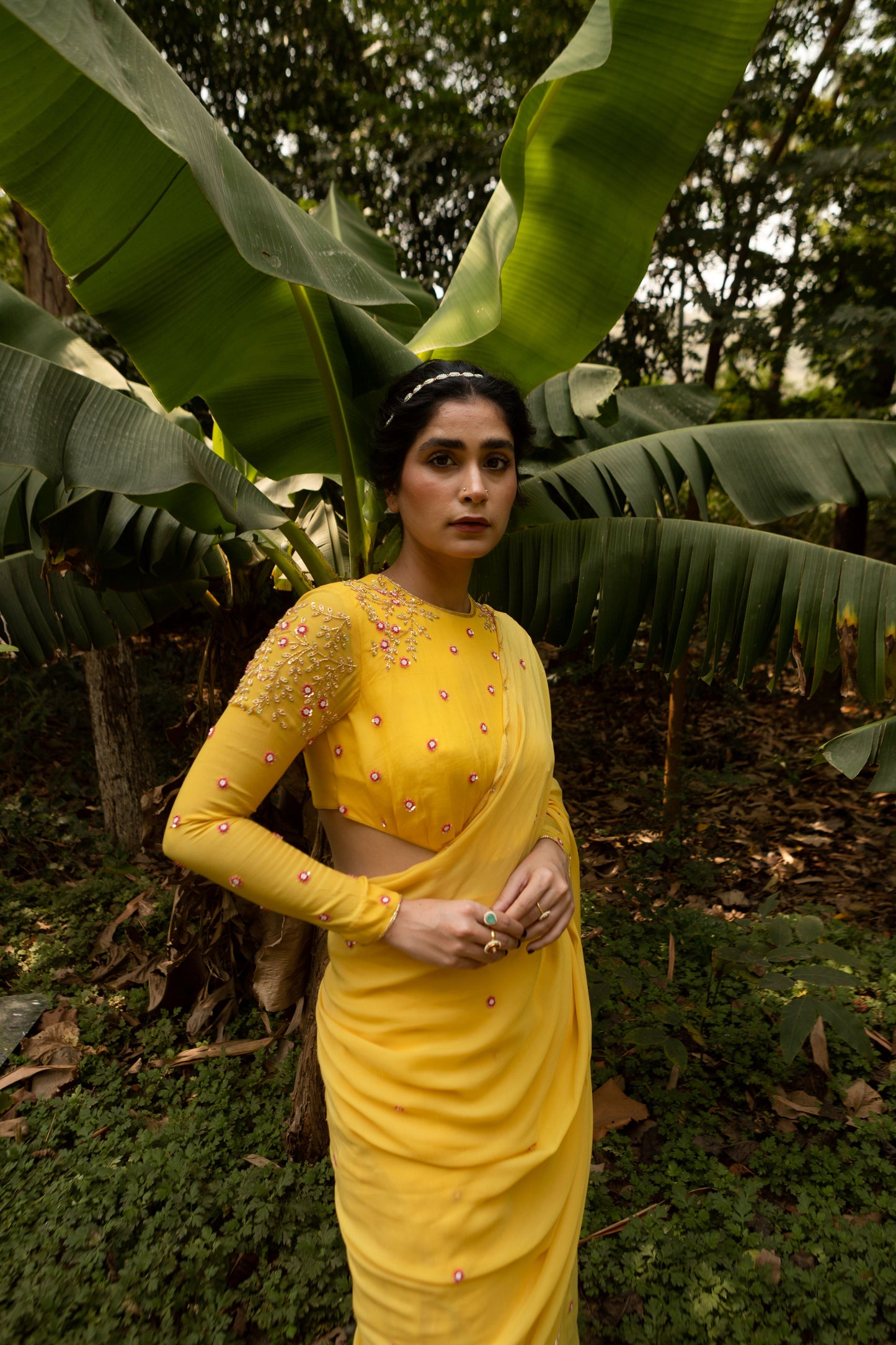 Yellow Jaal Butti Saree