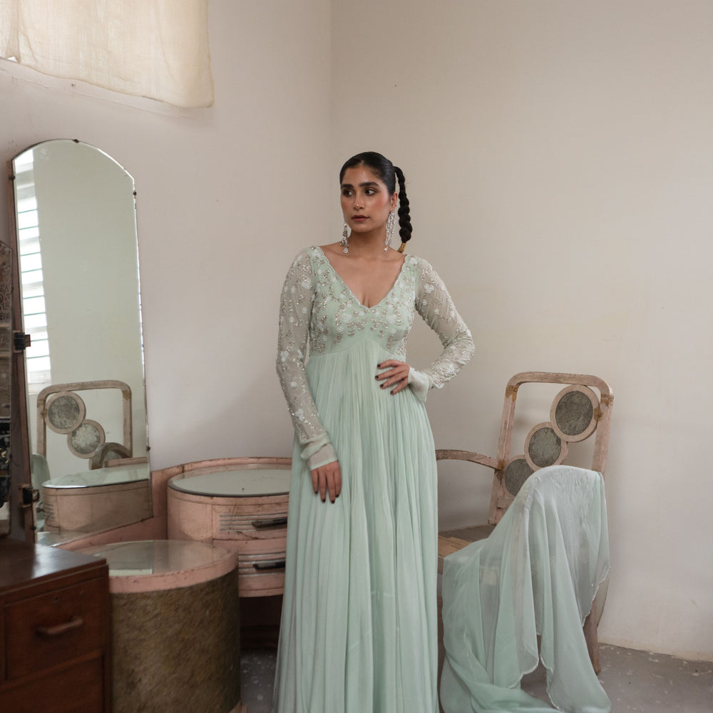 Light Mint Jaal Scallop Anarkali