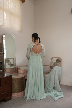 
            
                Load image into Gallery viewer, Light Mint Jaal Scallop Anarkali
            
        