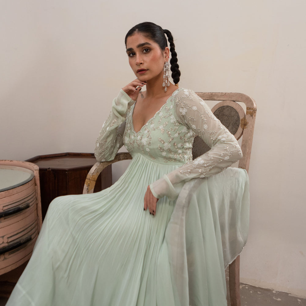 Light Mint Jaal Scallop Anarkali