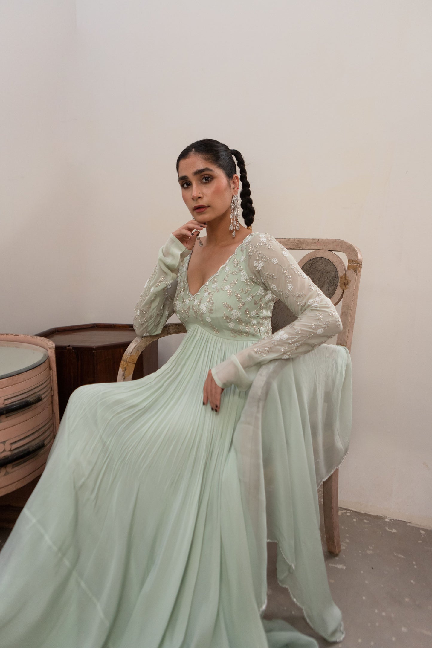 Light Mint Jaal Scallop Anarkali