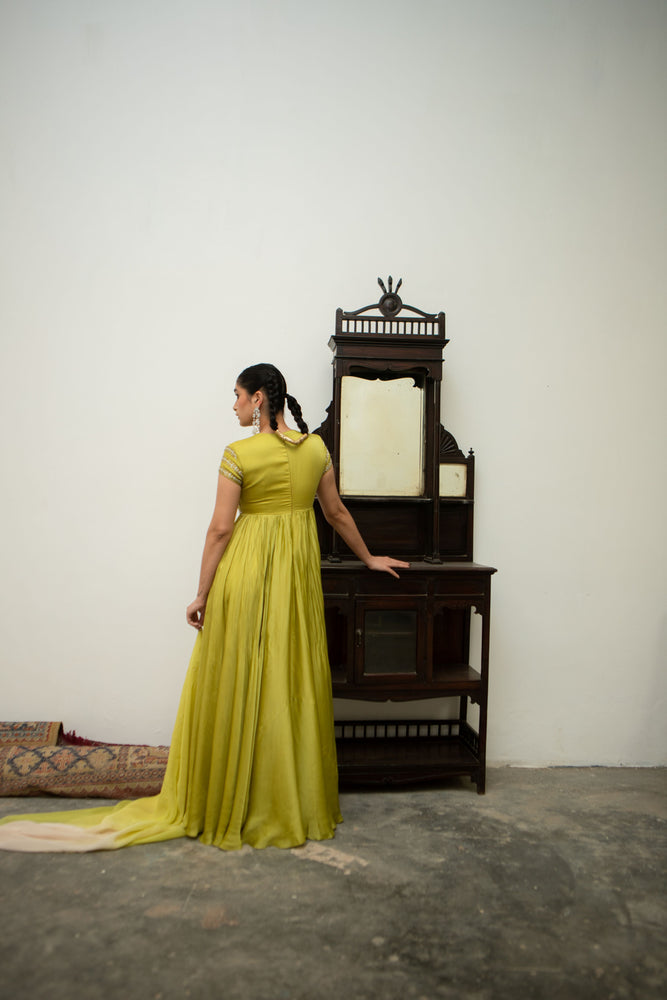 
            
                Load image into Gallery viewer, Lime Bandhgala Anarkali
            
        
