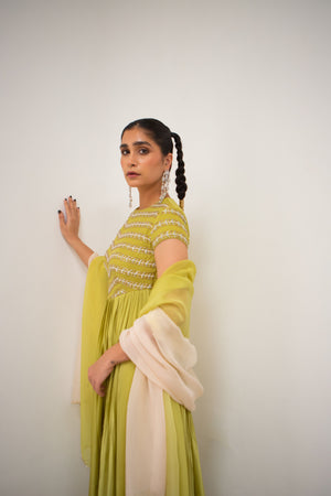 Lime Bandhgala Anarkali