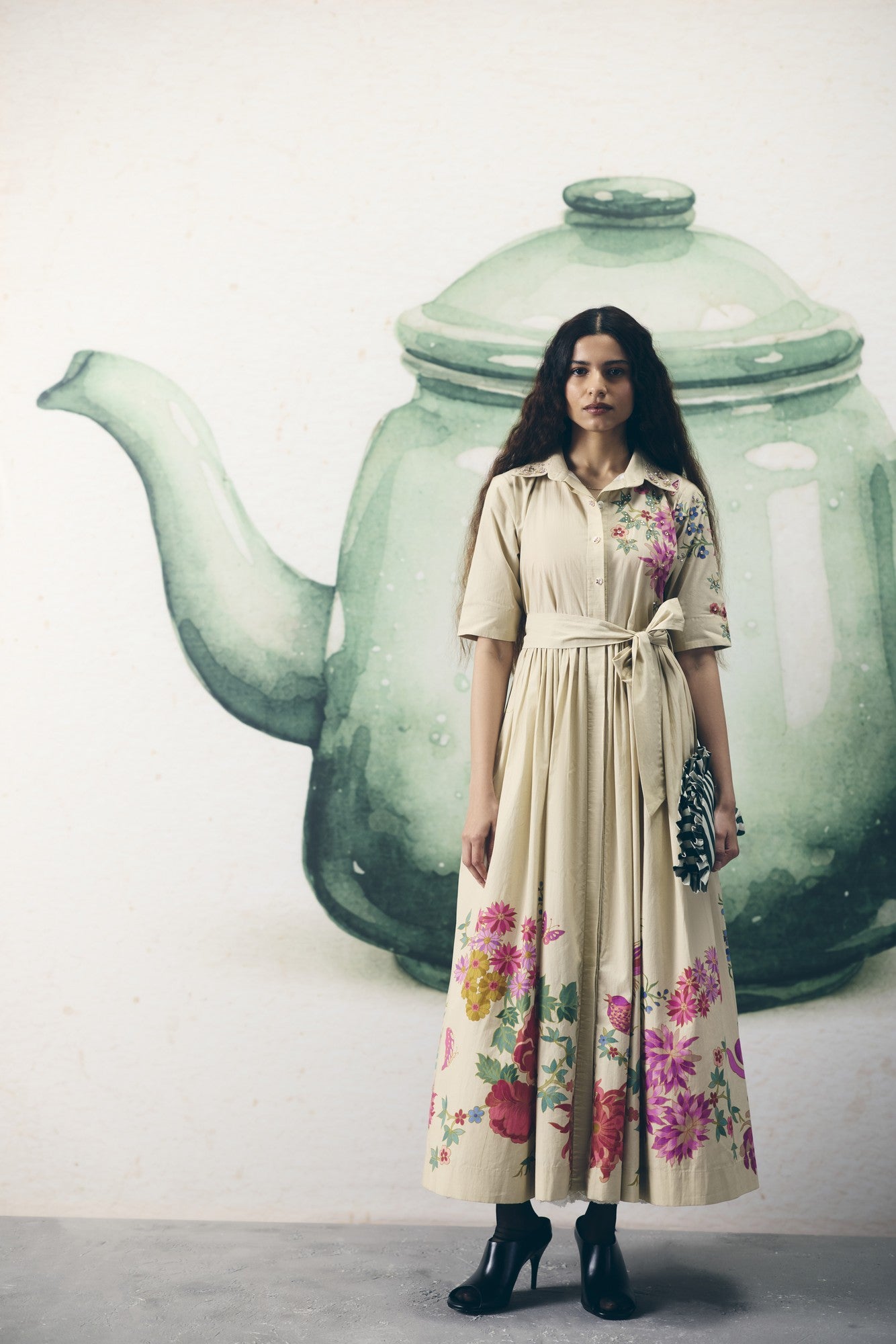 MOONFLOWER TIE DRESS | EC-MD-EPH26-29-Ivory