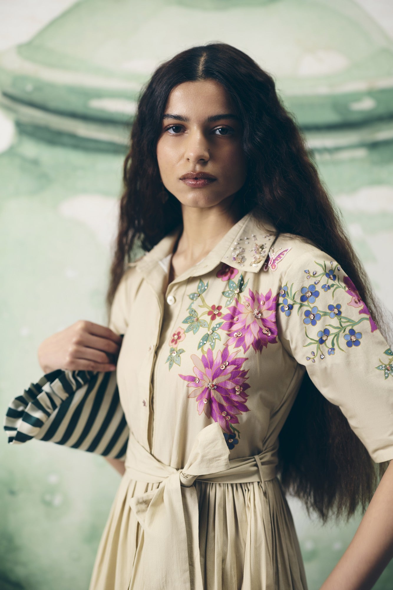 MOONFLOWER TIE DRESS | EC-MD-EPH26-29-Ivory
