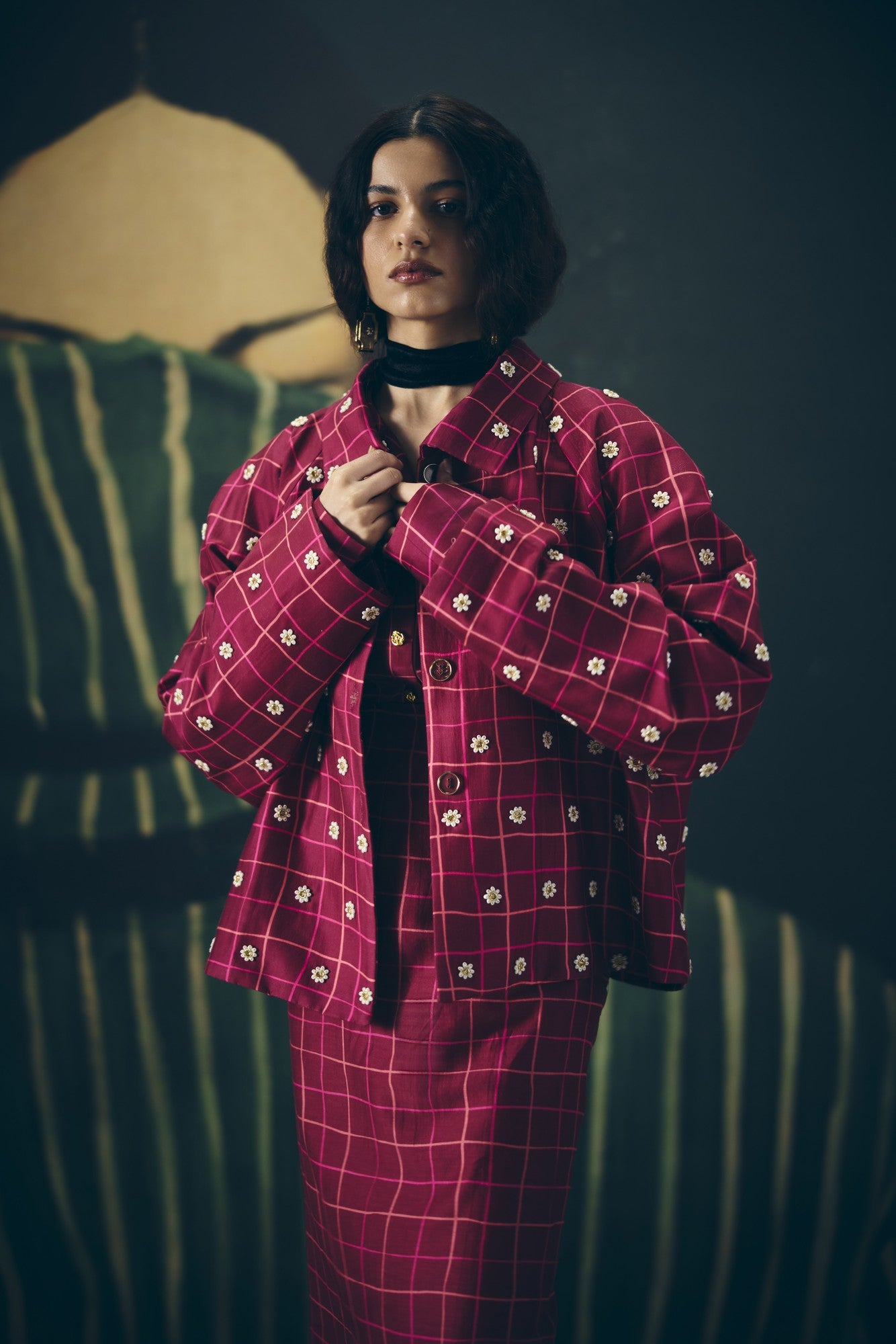 BOTAN SKIRT SET | EC-CS-EPH26-02-Wine