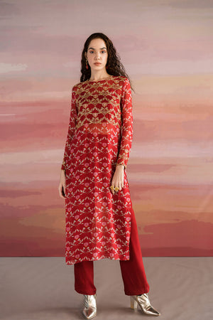 
            
                Load image into Gallery viewer, Red Lotus Printed Kurta With Pants And Bralette
            
        