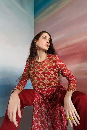 
            
                Load image into Gallery viewer, Red Lotus Printed Kurta With Pants And Bralette
            
        