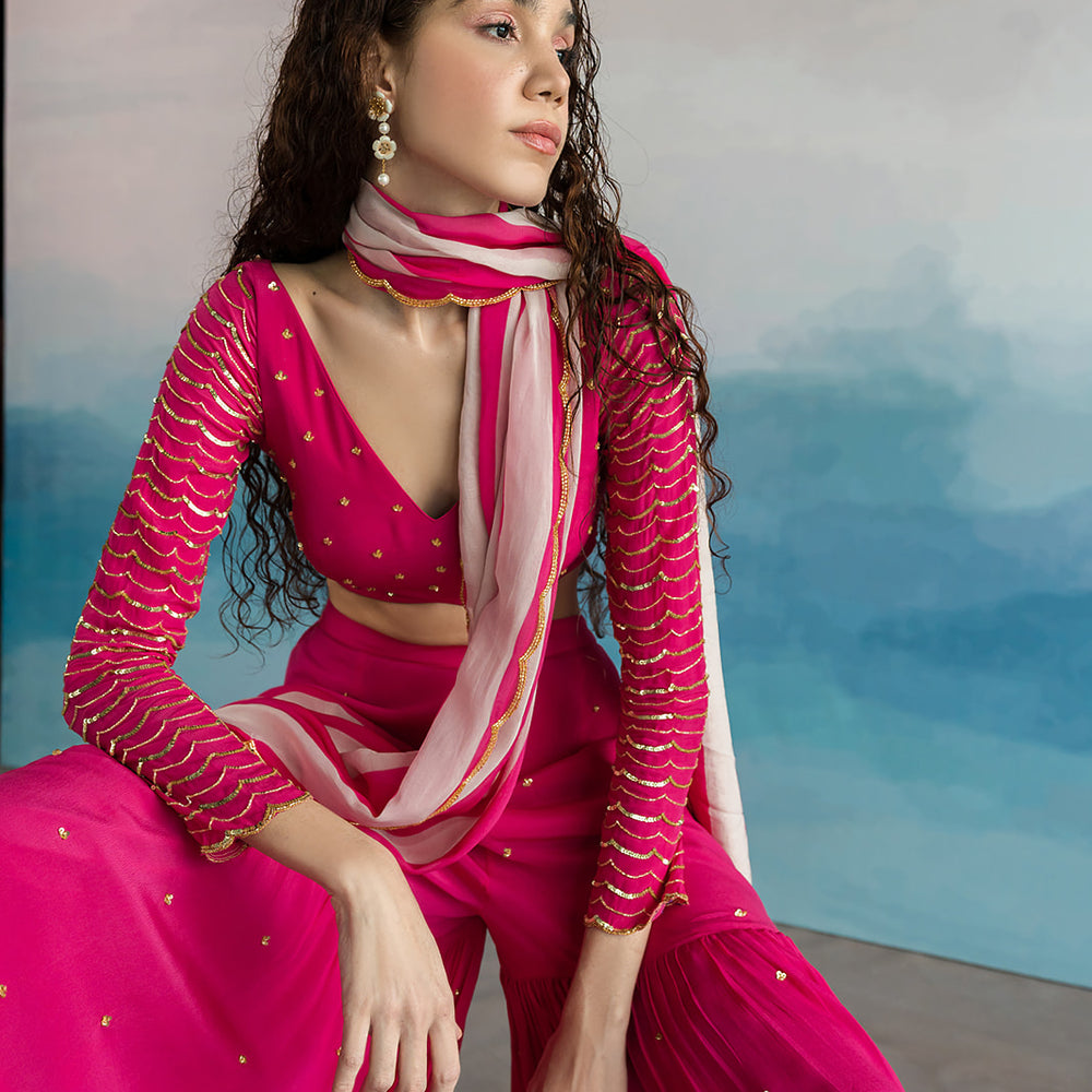 Rani Pink Pre-Stitched Palazzo Saree