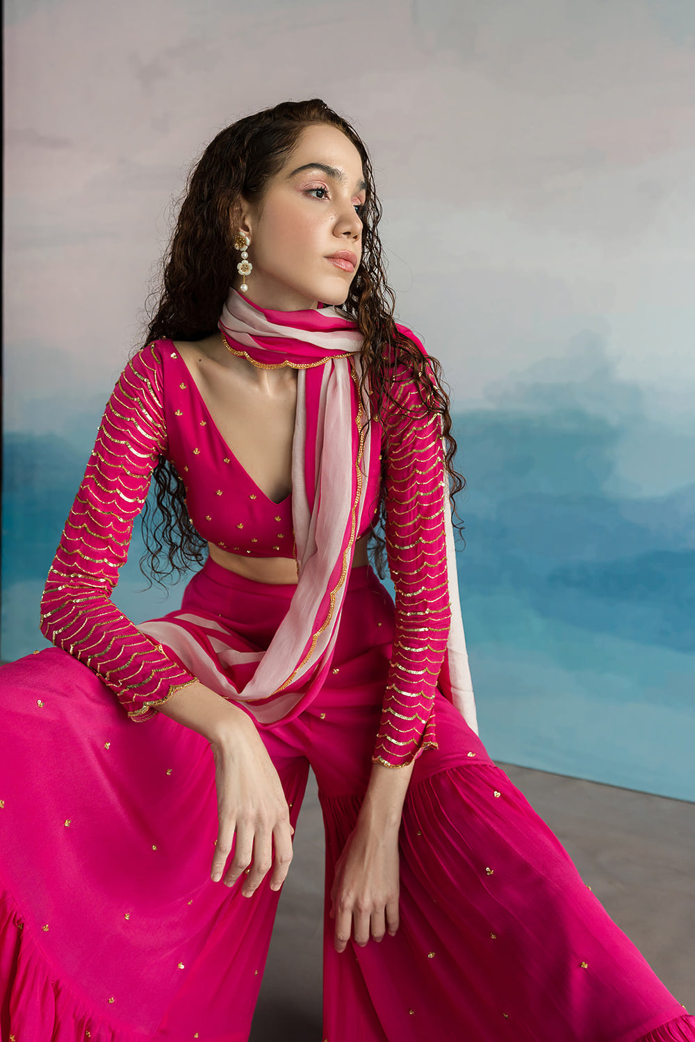 Rani Pink Pre-Stitched Palazzo Saree