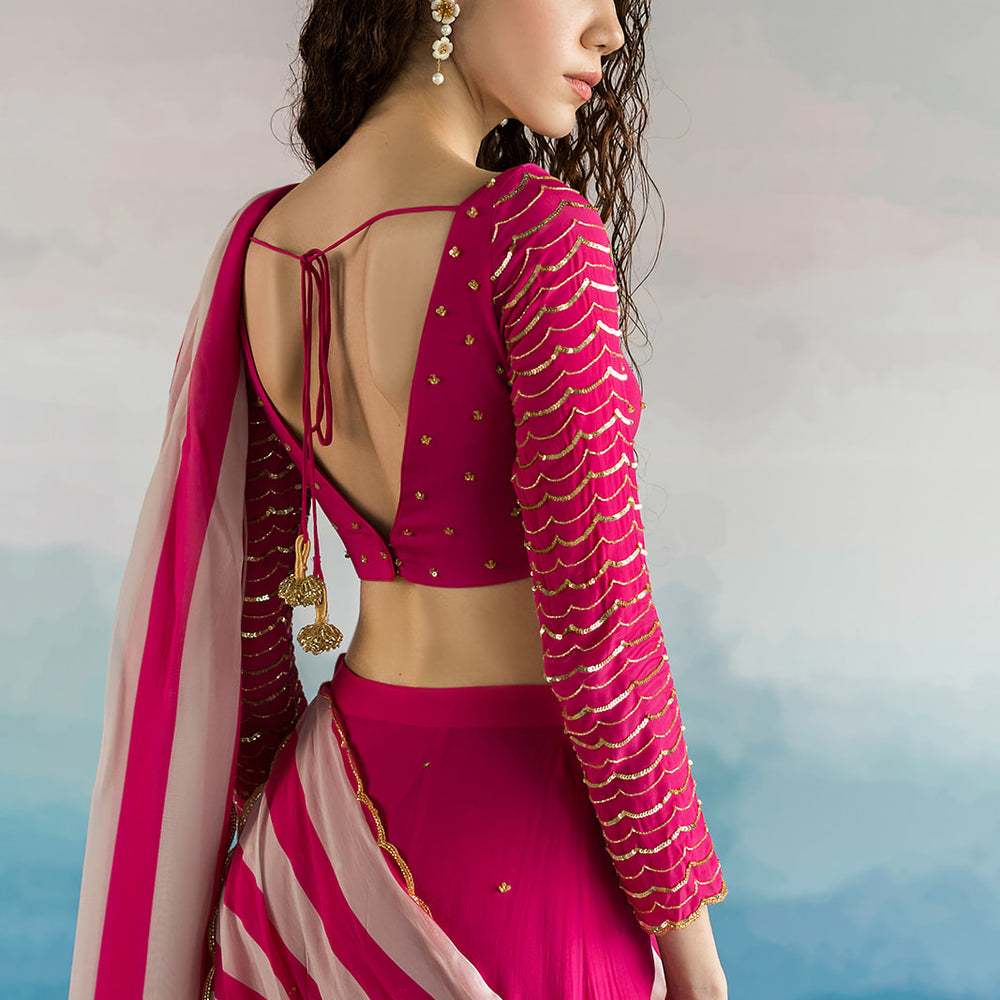 Rani Pink Pre-Stitched Palazzo Saree