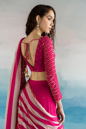 Rani Pink Pre-Stitched Palazzo Saree