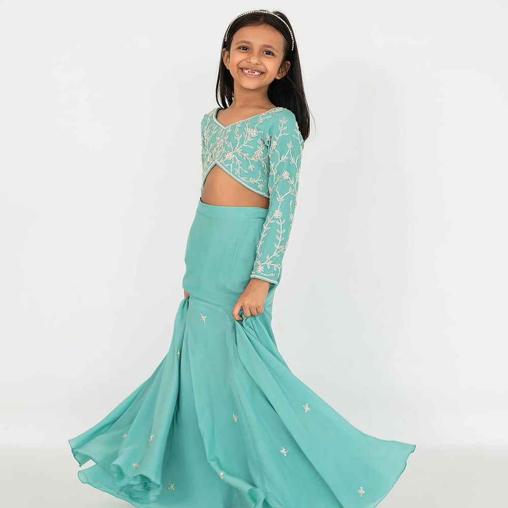 Dark Mint Blue Lehenga Set