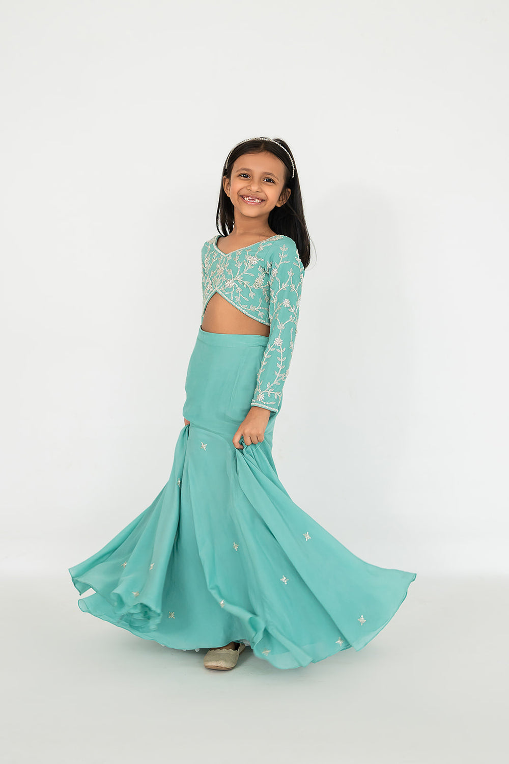 Dark Mint Blue Lehenga Set