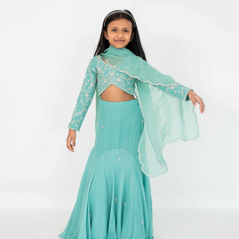 Dark Mint Blue Lehenga Set