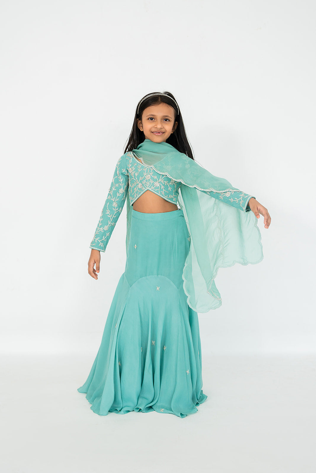 Dark Mint Blue Lehenga Set