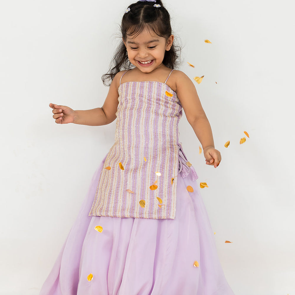 Lavender Stripes Kurta Lehenga Set