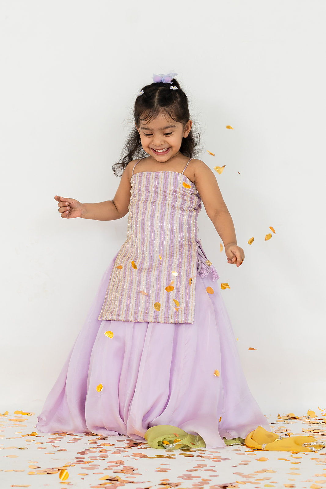 Lavender Stripes Kurta Lehenga Set