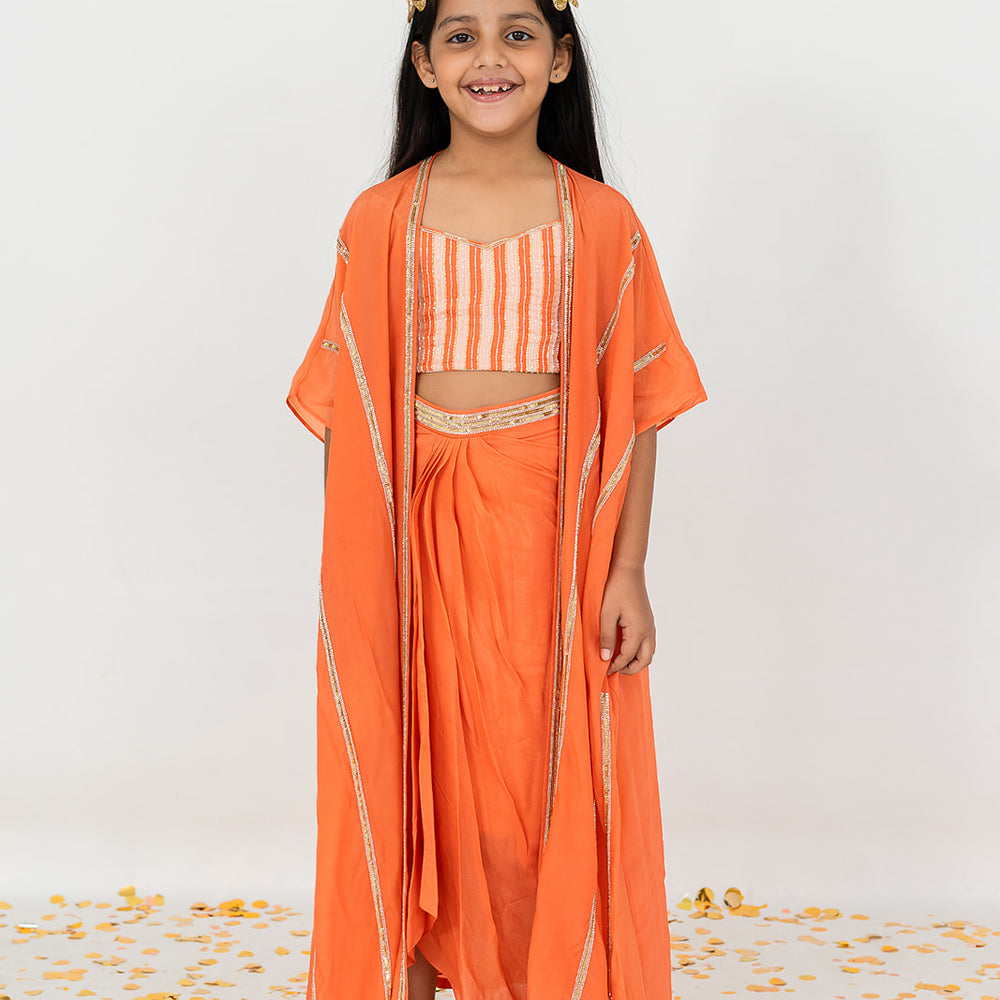 Orange Cowl Skirt Set