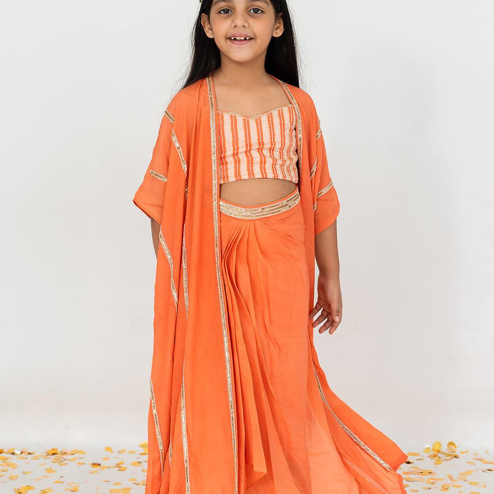 Orange Cowl Skirt Set