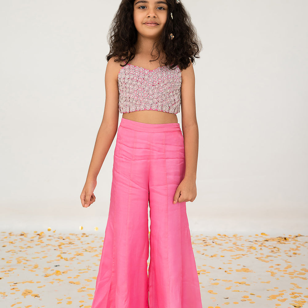 Pink Handcrafted Top And Palazzo Set