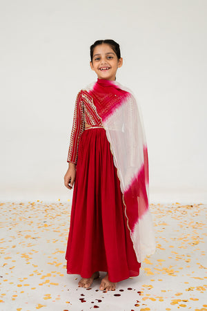 Red Anarkali With Ombre Dupatta