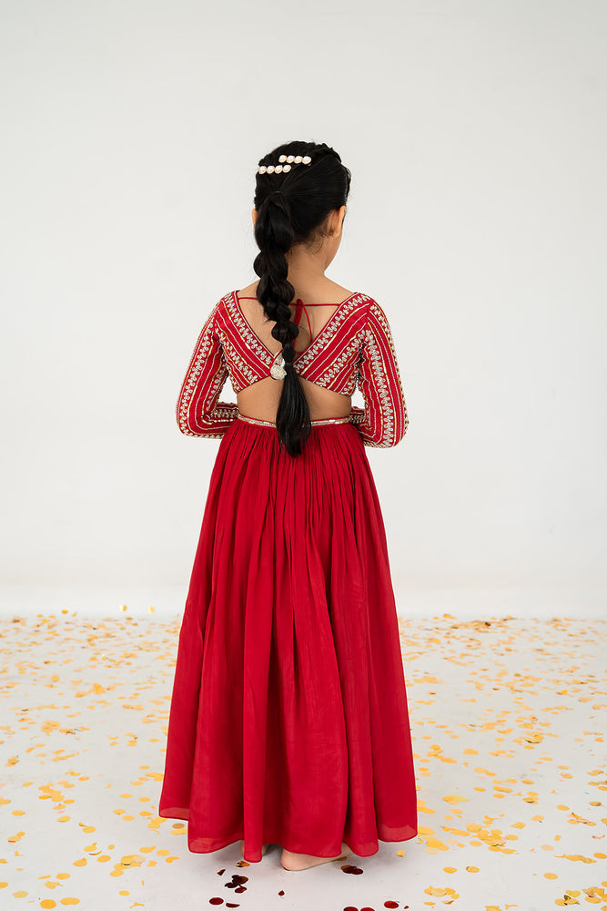 Red Anarkali With Ombre Dupatta