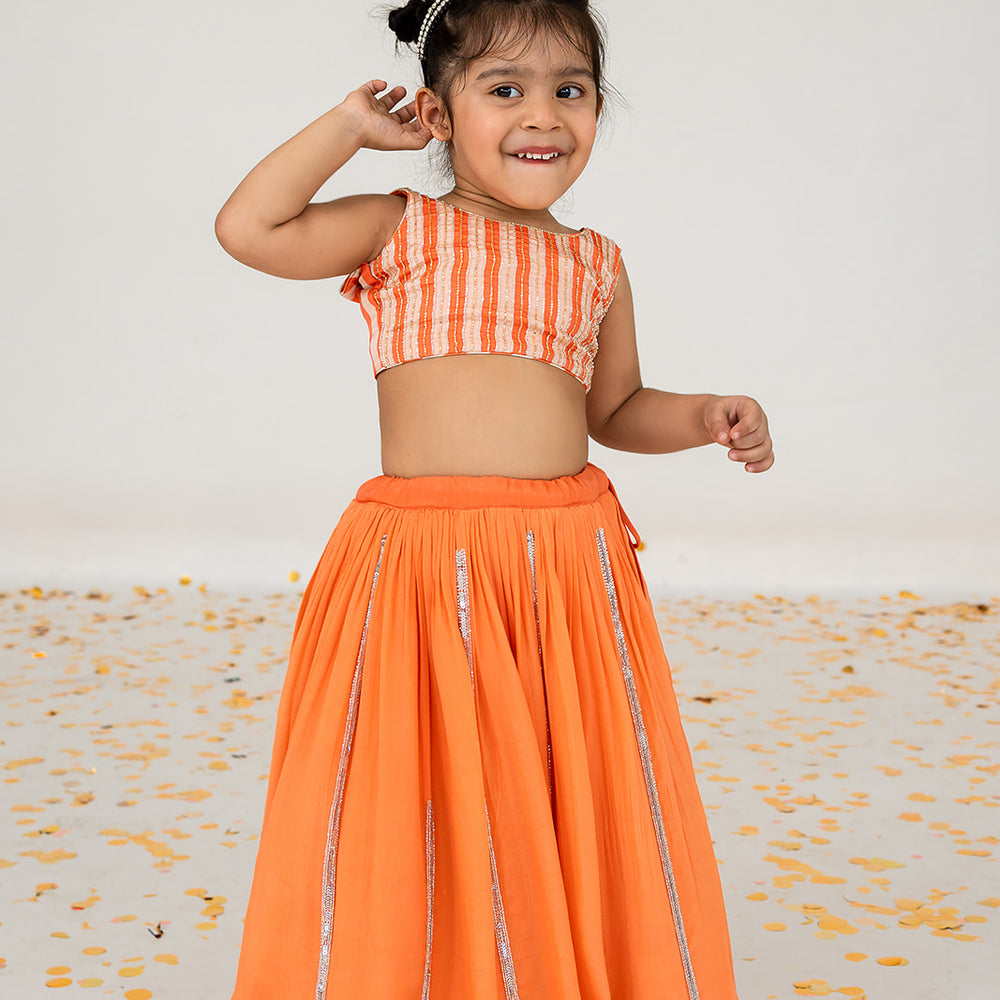 Orange Stripes Lehenga Set