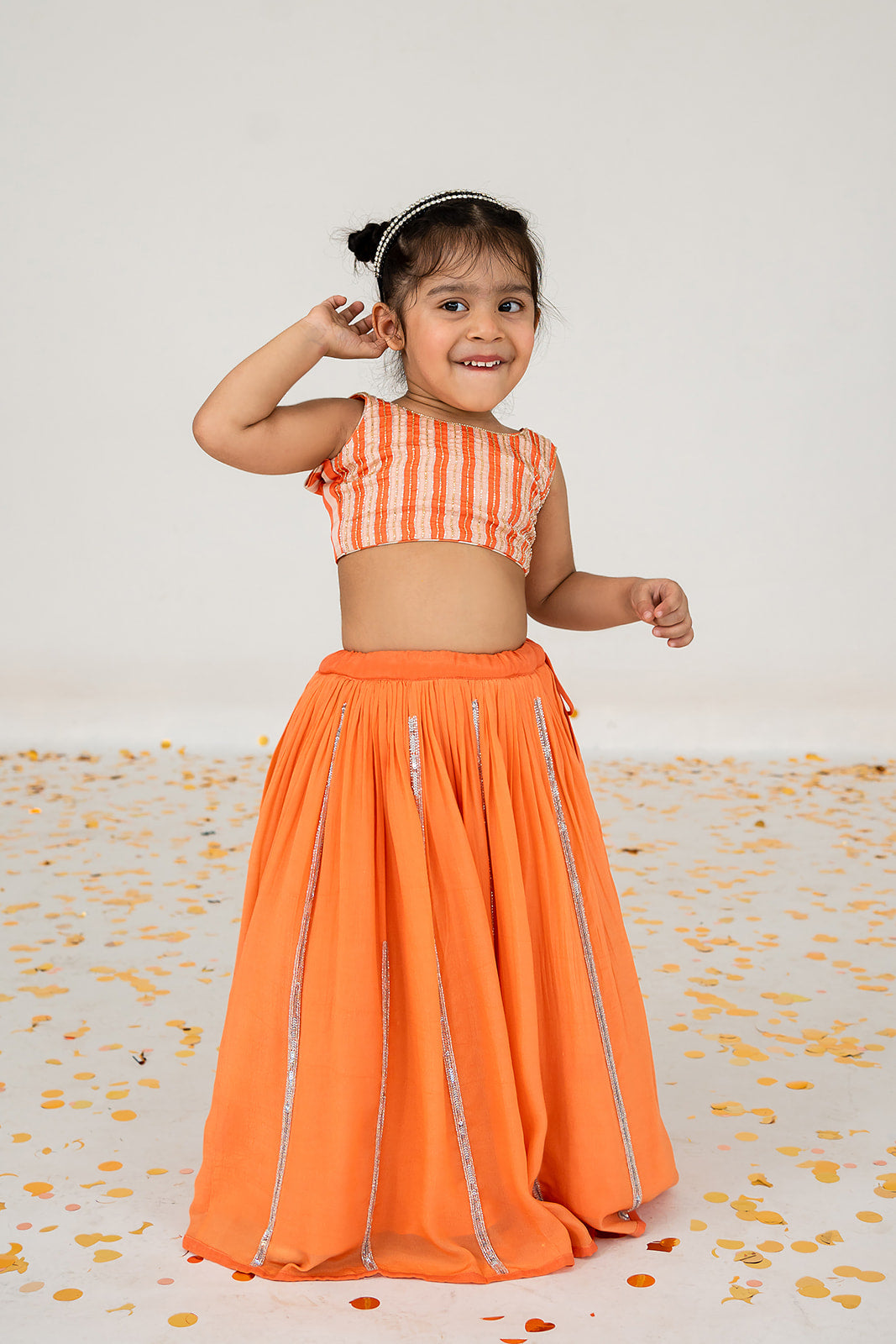 Orange Stripes Lehenga Set