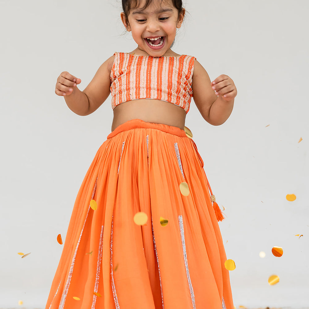 Orange Stripes Lehenga Set