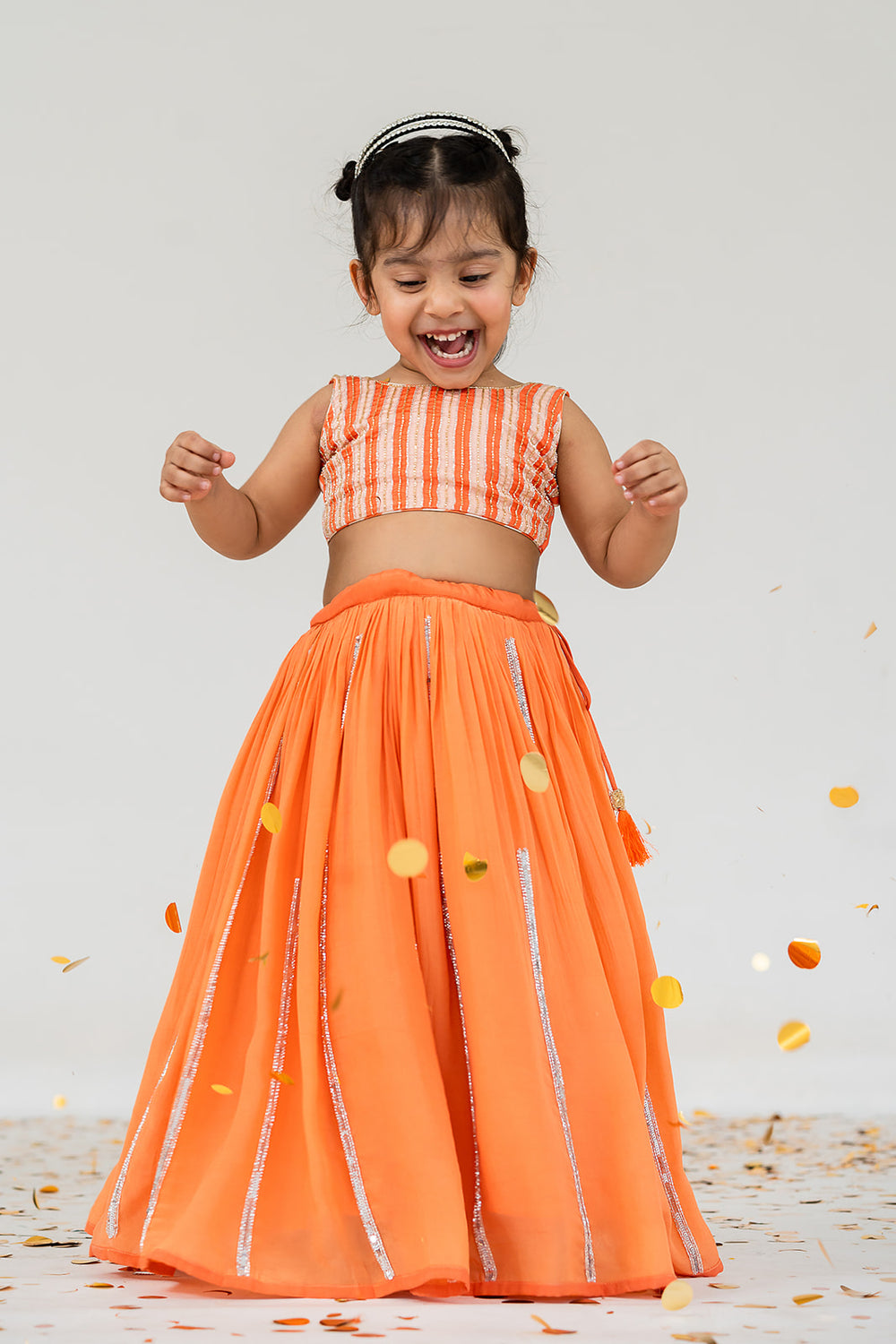 Orange Stripes Lehenga Set